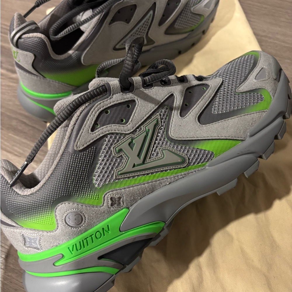 Louis Vuitton Gray & Neon Green Runner Sneakers